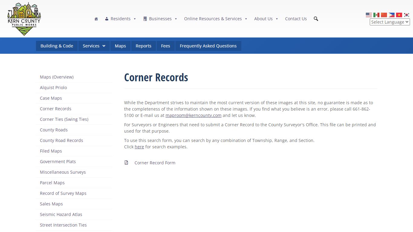 Corner Records - Kern County Public Works